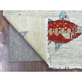 Shahbanu Rugs Beige Oceanic Fish Design with Bold Color Soft Wool Hand Knotted Oriental Rug (4'0" x 5'10") - 4'0" x 5'10"
