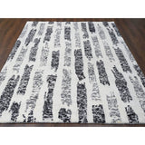 Shahbanu Rugs Black and Ivory, Modern Erased Column Design, Thick and Plush, Undyed Wool, Hand Knotted, Oriental Rug (8'1"x9'9")