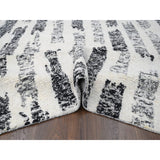 Shahbanu Rugs Black and Ivory, Modern Erased Column Design, Thick and Plush, Undyed Wool, Hand Knotted, Oriental Rug (8'1"x9'9")