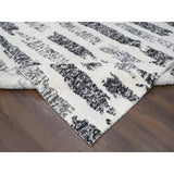 Shahbanu Rugs Black and Ivory, Modern Erased Column Design, Thick and Plush, Undyed Wool, Hand Knotted, Oriental Rug (8'1"x9'9")