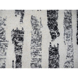 Shahbanu Rugs Black and Ivory, Modern Erased Column Design, Thick and Plush, Undyed Wool, Hand Knotted, Oriental Rug (8'1"x9'9")