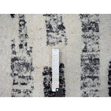 Shahbanu Rugs Black and Ivory, Modern Erased Column Design, Thick and Plush, Undyed Wool, Hand Knotted, Oriental Rug (8'1"x9'9")