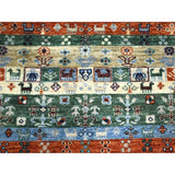 Shahbanu Rugs Blue Gabbeh Kashkuli Pictorial Pure Wool Hand-Knotted Oriental Rug (5'0" x 6'2") - 5'0" x 6'2"
