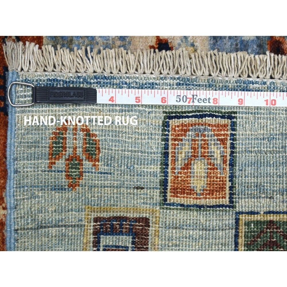 Shahbanu Rugs Blue Gabbeh Kashkuli Pictorial Pure Wool Hand-Knotted Oriental Rug (5'0" x 6'2") - 5'0" x 6'2"