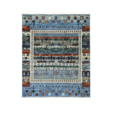 Shahbanu Rugs Blue Gabbeh Kashkuli Pictorial Pure Wool Hand-Knotted Oriental Rug (5'0" x 6'2") - 5'0" x 6'2"