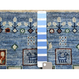 Shahbanu Rugs Blue Gabbeh Kashkuli Pictorial Pure Wool Hand-Knotted Oriental Rug (5'0" x 6'2") - 5'0" x 6'2"