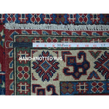 Shahbanu Rugs Blue Geometric Design Kazak Pure Wool Hand-Knotted Oriental Rug (3'3" x 4'5") - 3'3" x 4'5"