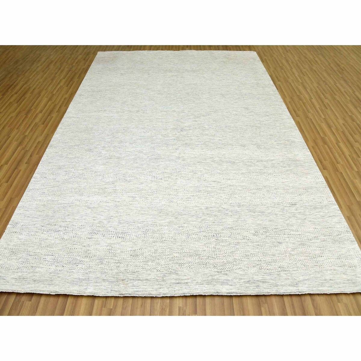 Shahbanu Rugs Blue-Gray, Hand Knotted Undyed Natural Wool Salt and Pepper Design, Thick and Plush, Oriental Rug (10'0" x 14'2")