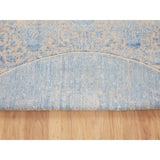 Shahbanu Rugs Blue Jacquard Hand Loomed Wool and Art Silk Pomegranate Design Round Oriental Rug (5'10" x 5'10") - 5'10" x 5'10"