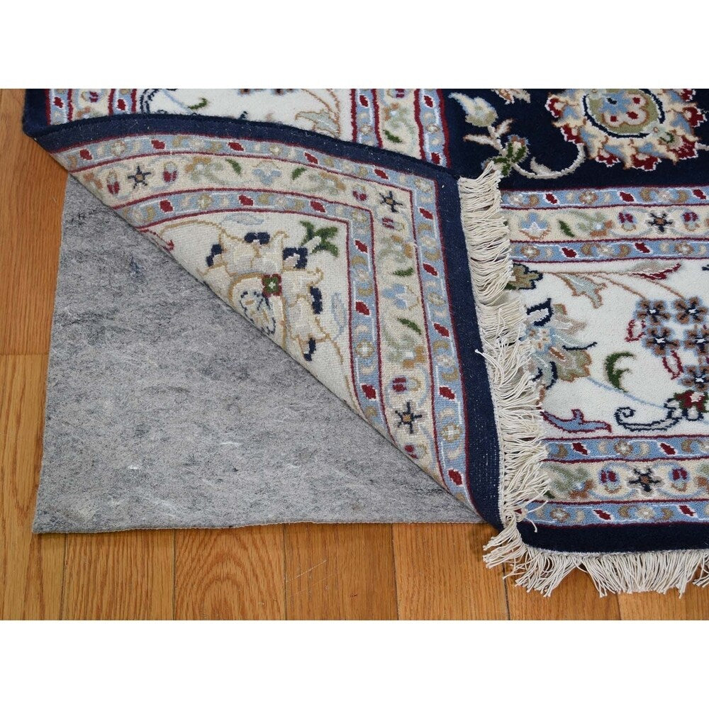 Shahbanu Rugs Blue Nain Wool And Silk All Over Design 250 KPSI Hand Knotted Oriental Rug (8'0" x 10'2") - 8'0" x 10'2"