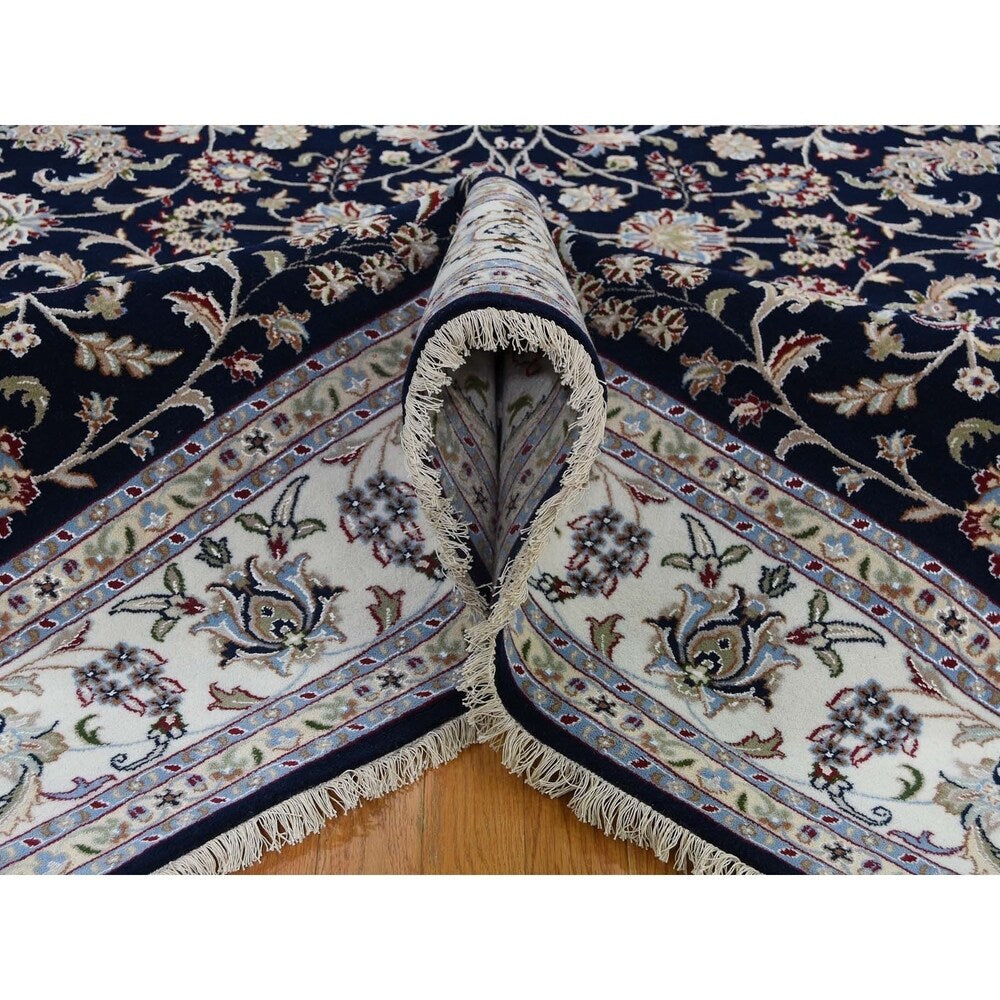 Shahbanu Rugs Blue Nain Wool And Silk All Over Design 250 KPSI Hand Knotted Oriental Rug (8'0" x 10'2") - 8'0" x 10'2"