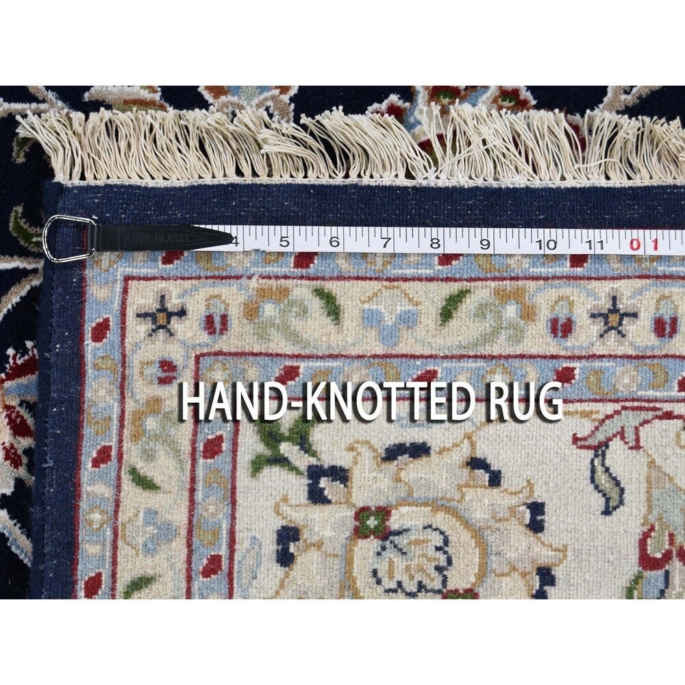 Shahbanu Rugs Blue Nain Wool And Silk All Over Design 250 KPSI Hand Knotted Oriental Rug (8'0" x 10'2") - 8'0" x 10'2"