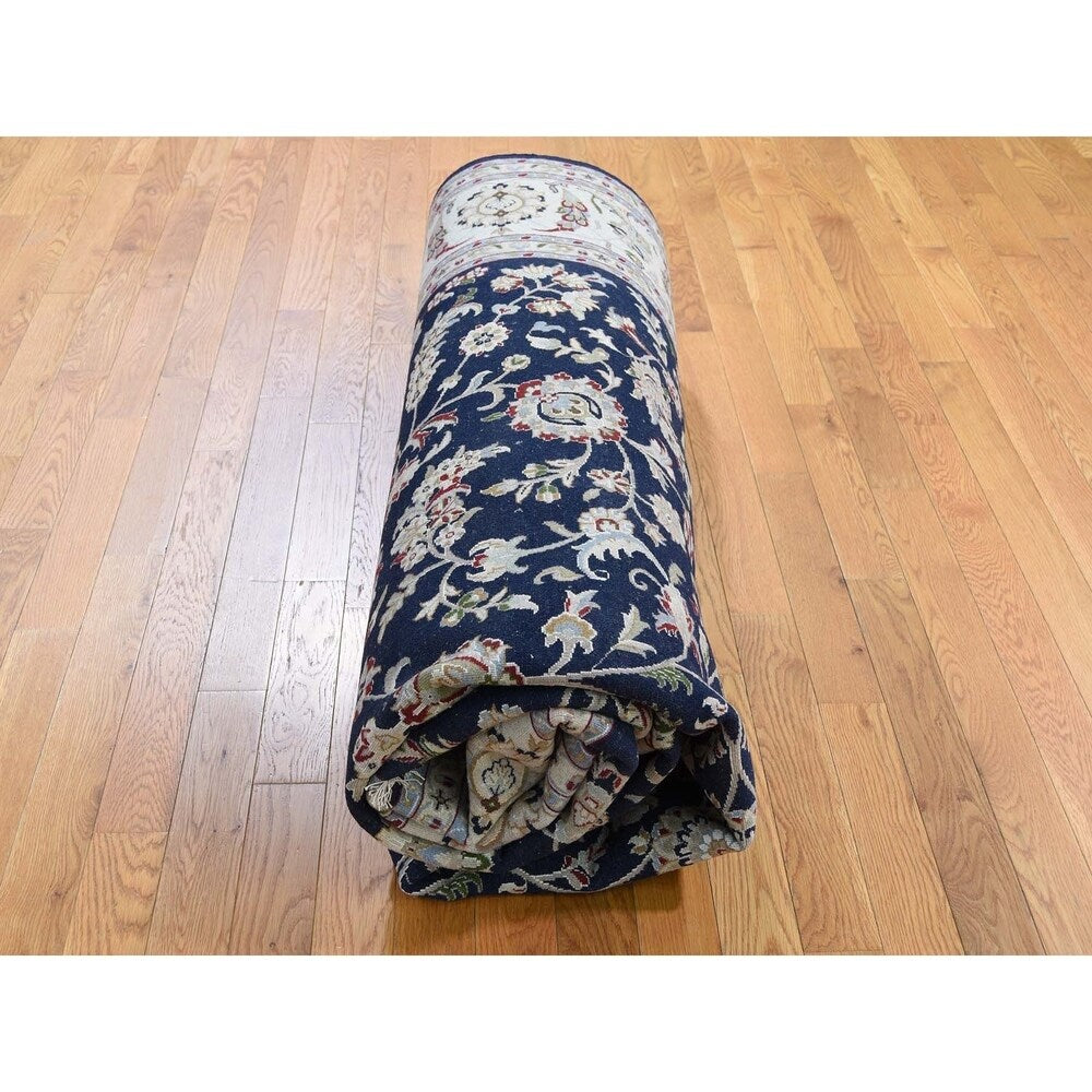 Shahbanu Rugs Blue Nain Wool And Silk All Over Design 250 KPSI Hand Knotted Oriental Rug (8'0" x 10'2") - 8'0" x 10'2"