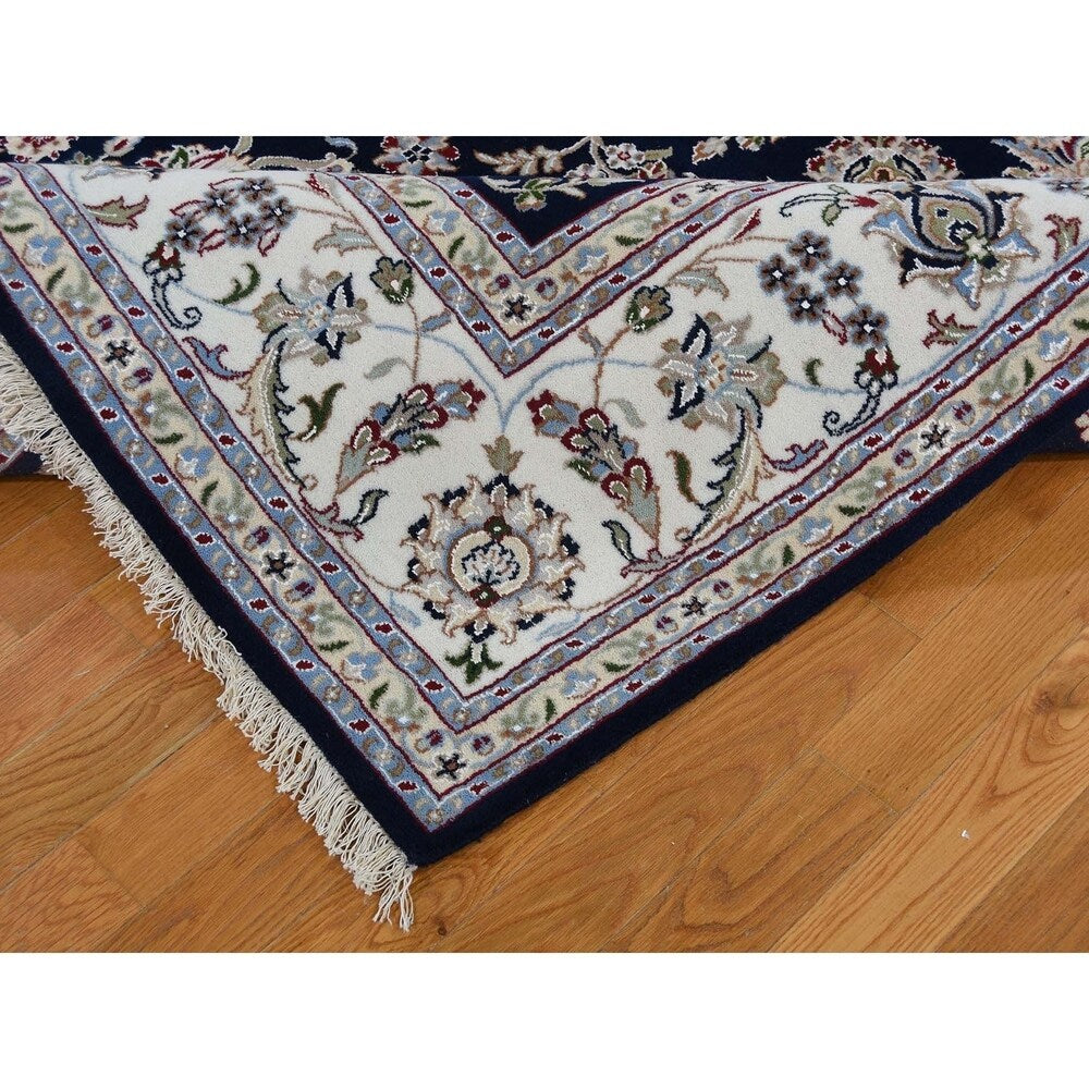 Shahbanu Rugs Blue Nain Wool And Silk All Over Design 250 KPSI Hand Knotted Oriental Rug (8'0" x 10'2") - 8'0" x 10'2"