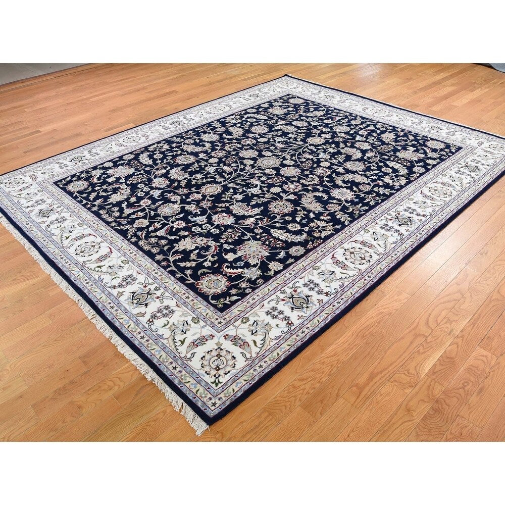 Shahbanu Rugs Blue Nain Wool And Silk All Over Design 250 KPSI Hand Knotted Oriental Rug (8'0" x 10'2") - 8'0" x 10'2"