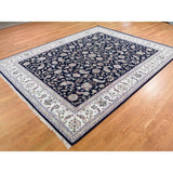 Shahbanu Rugs Blue Nain Wool And Silk All Over Design 250 KPSI Hand Knotted Oriental Rug (8'0" x 10'2") - 8'0" x 10'2"