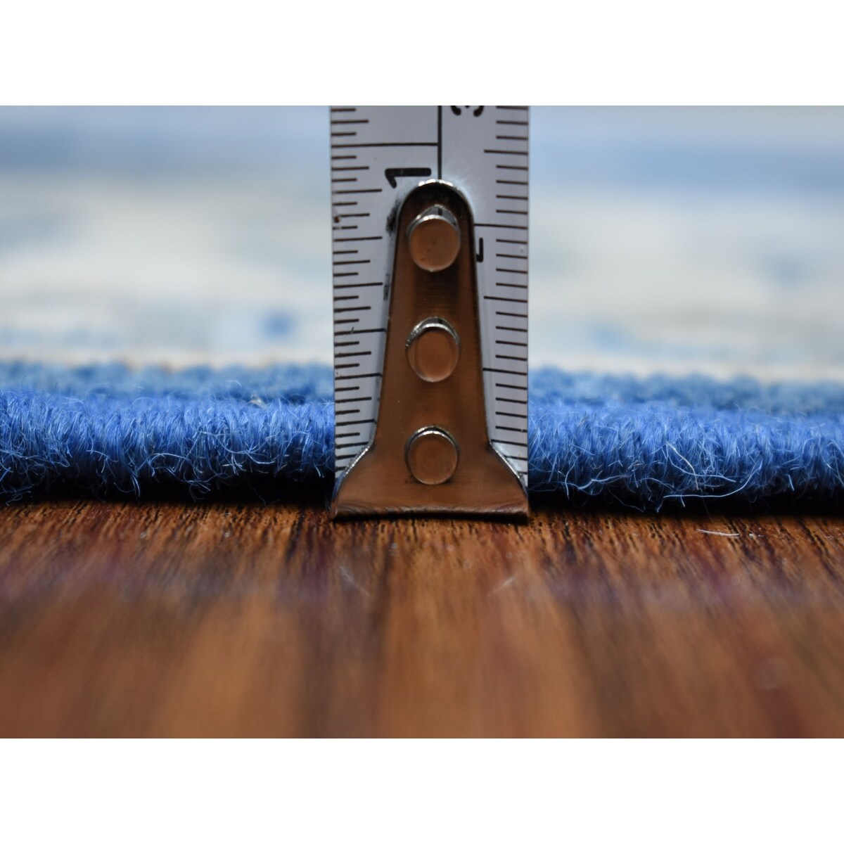 Shahbanu Rugs Blue Organic Wool Vintage Look Kazak Hand Knotted Runner Oriental Rug (2'8" x 7'0") - 2'8" x 7'0" - 2'8" x 7'0"