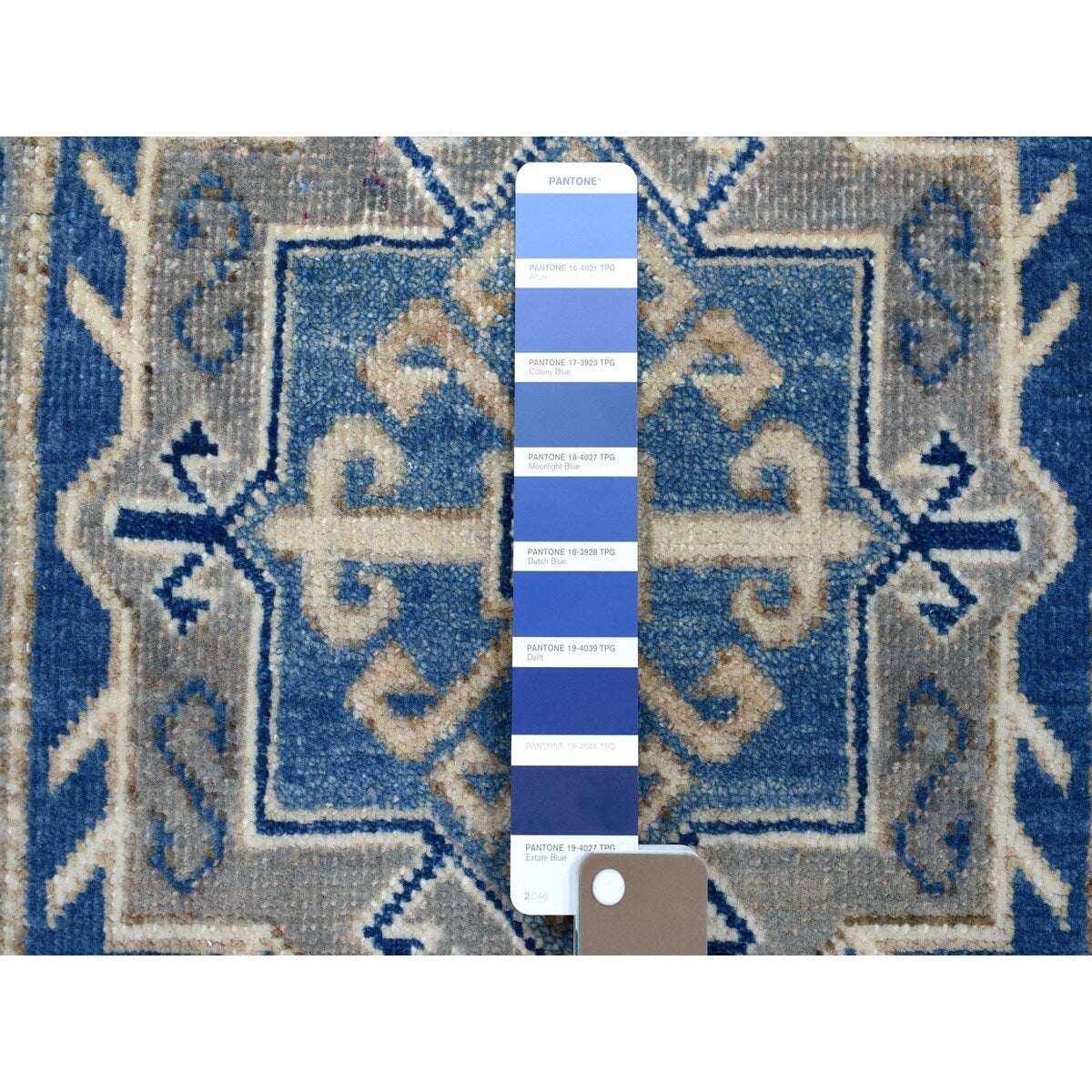 Shahbanu Rugs Blue Organic Wool Vintage Look Kazak Hand Knotted Runner Oriental Rug (2'8" x 7'0") - 2'8" x 7'0" - 2'8" x 7'0"