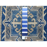Shahbanu Rugs Blue Organic Wool Vintage Look Kazak Hand Knotted Runner Oriental Rug (2'8" x 7'0") - 2'8" x 7'0" - 2'8" x 7'0"