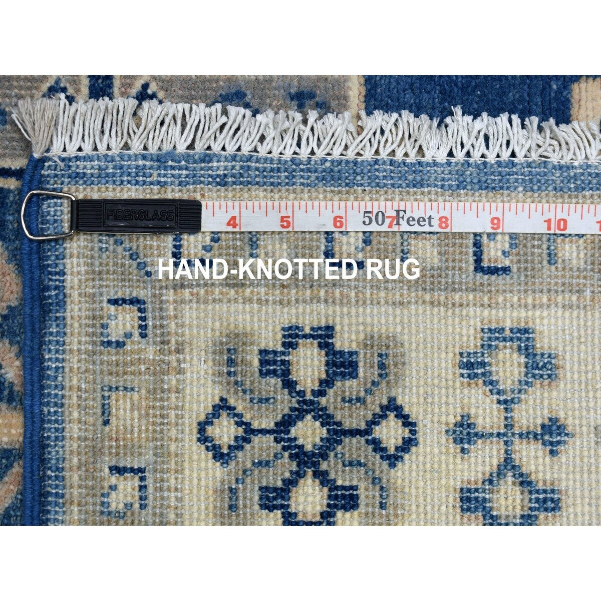 Shahbanu Rugs Blue Organic Wool Vintage Look Kazak Hand Knotted Runner Oriental Rug (2'8" x 7'0") - 2'8" x 7'0" - 2'8" x 7'0"