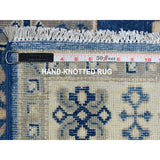Shahbanu Rugs Blue Organic Wool Vintage Look Kazak Hand Knotted Runner Oriental Rug (2'8" x 7'0") - 2'8" x 7'0" - 2'8" x 7'0"