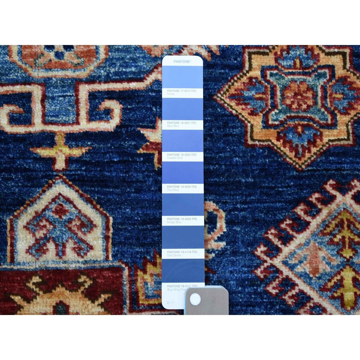Shahbanu Rugs Blue Super Kazak Afghan Wool Geometric Design Hand Knotted Oriental Rug (8'3" x 9'9") - 8'3" x 9'9"