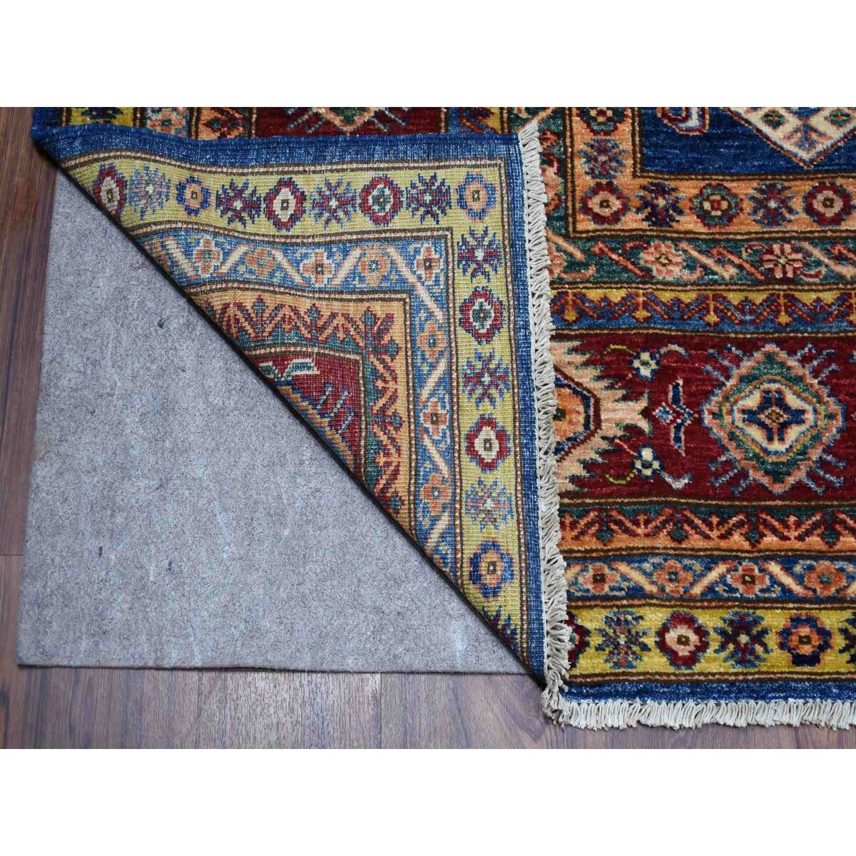 Shahbanu Rugs Blue Super Kazak Afghan Wool Geometric Design Hand Knotted Oriental Rug (8'3" x 9'9") - 8'3" x 9'9"