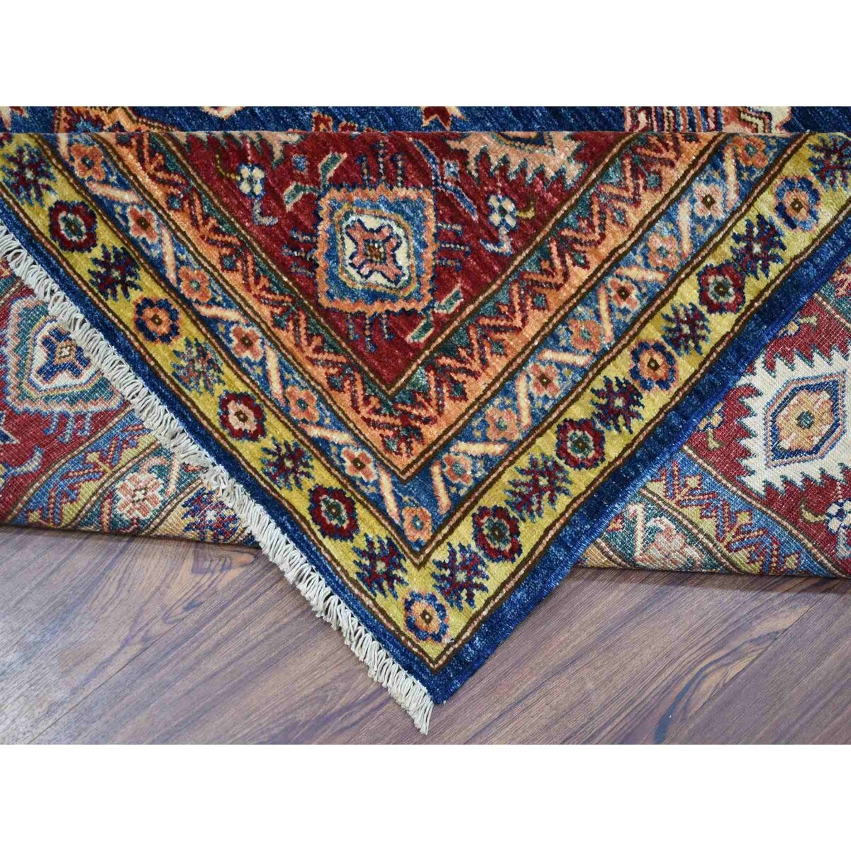 Shahbanu Rugs Blue Super Kazak Afghan Wool Geometric Design Hand Knotted Oriental Rug (8'3" x 9'9") - 8'3" x 9'9"