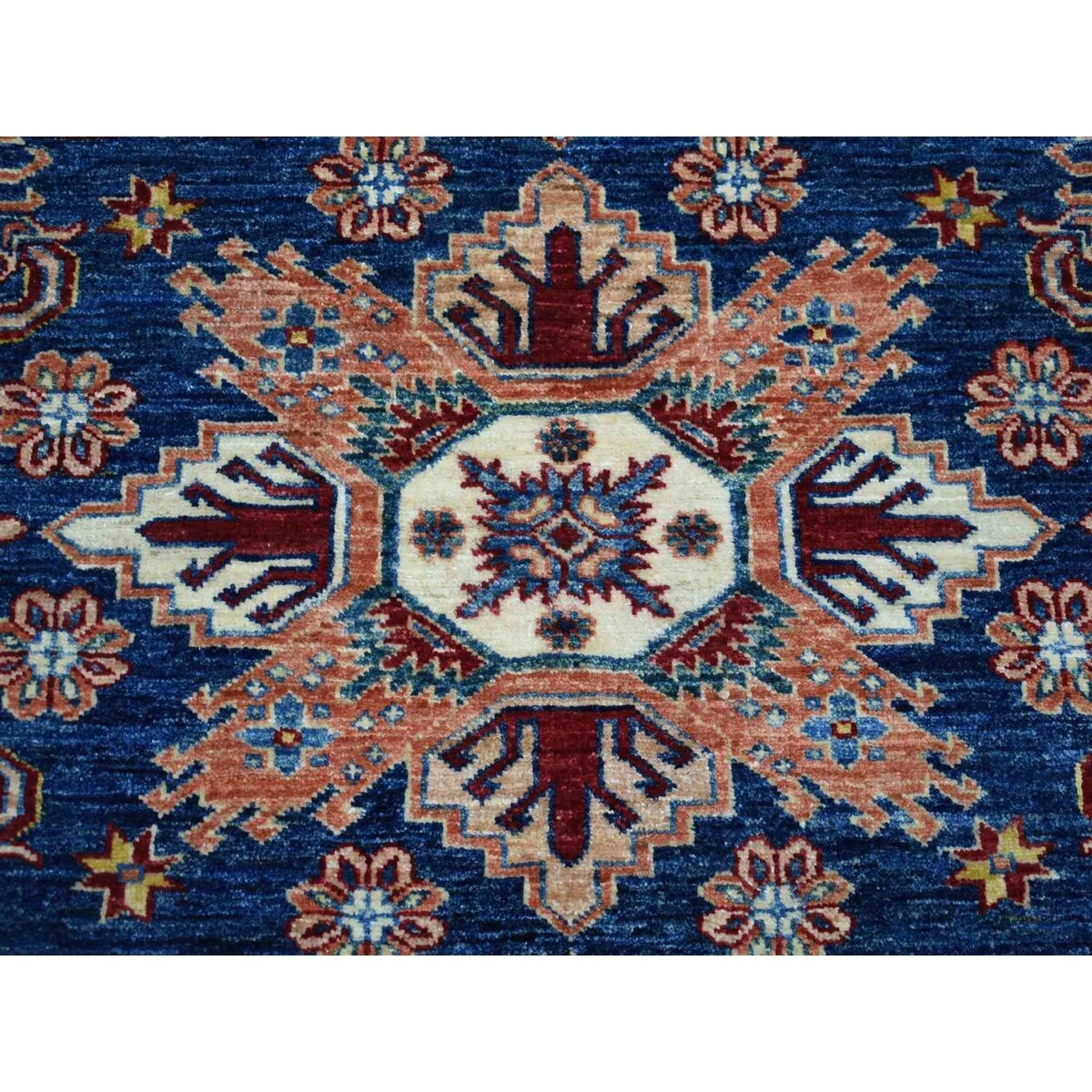 Shahbanu Rugs Blue Super Kazak Afghan Wool Geometric Design Hand Knotted Oriental Rug (8'3" x 9'9") - 8'3" x 9'9"