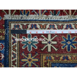 Shahbanu Rugs Blue Super Kazak Geometric Design Pure Wool Hand-Knotted Runner Rug (2'6" x 8'6") - 2'6" x 8'6"