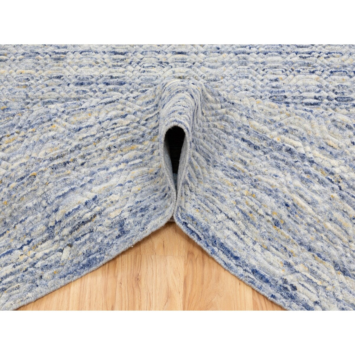 Shahbanu Rugs Blue Variegated Design Hand Loomed Pure Wool Modern Square Oriental Ru (12'0" x 12'0") - 12'0" x 12'0"