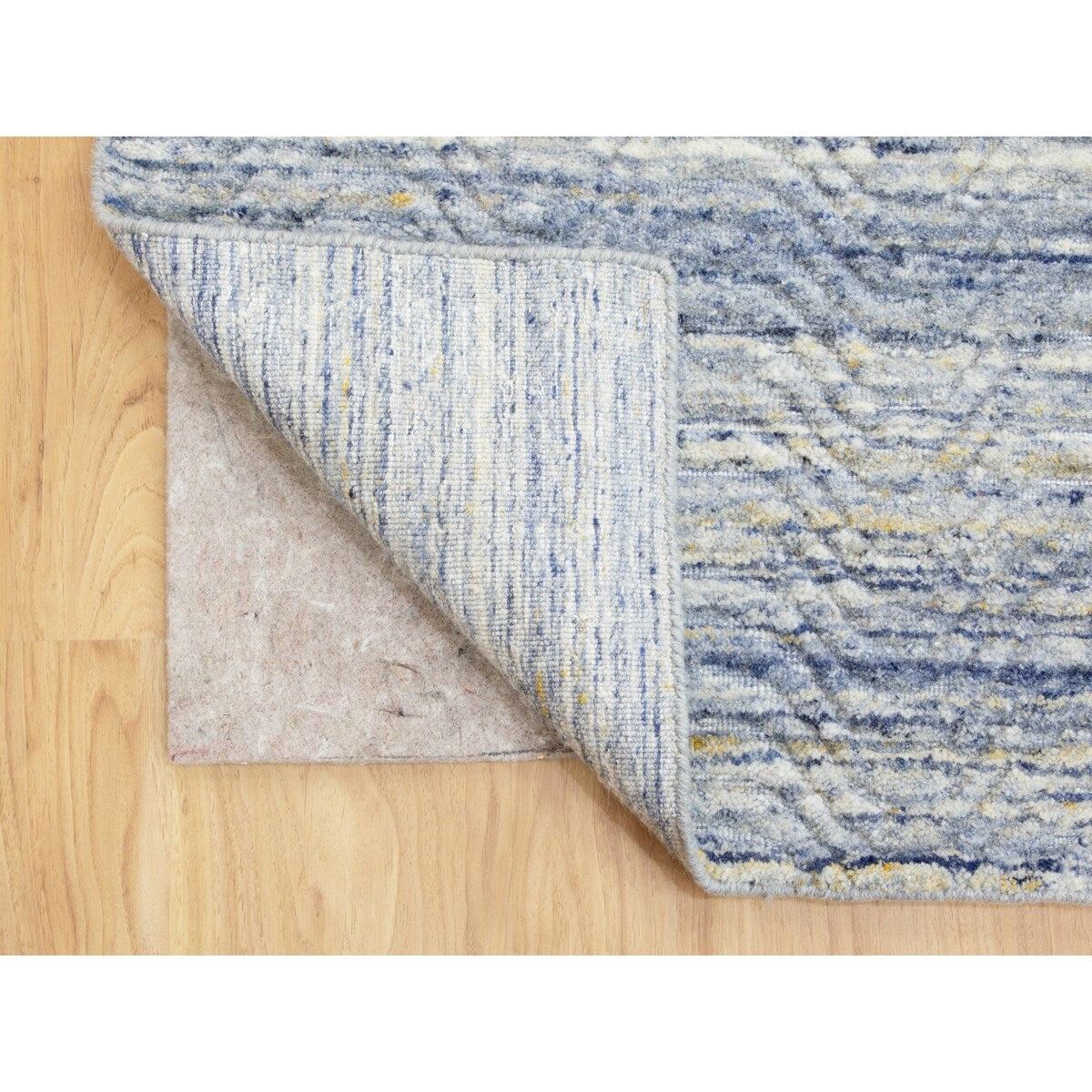 Shahbanu Rugs Blue Variegated Design Hand Loomed Pure Wool Modern Square Oriental Ru (12'0" x 12'0") - 12'0" x 12'0"