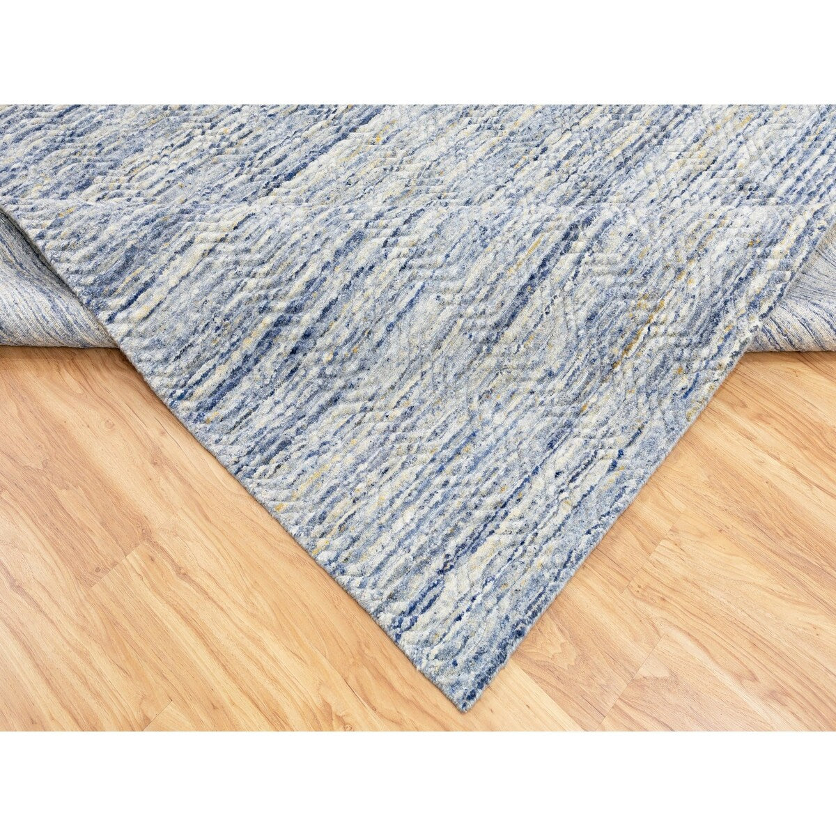 Shahbanu Rugs Blue Variegated Design Hand Loomed Pure Wool Modern Square Oriental Ru (12'0" x 12'0") - 12'0" x 12'0"