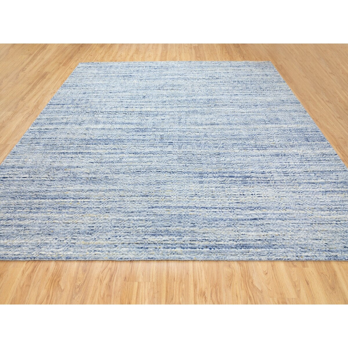 Shahbanu Rugs Blue Variegated Design Hand Loomed Pure Wool Modern Square Oriental Ru (12'0" x 12'0") - 12'0" x 12'0"
