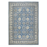 Shahbanu Rugs Blue Vintage Look Kazak All Over Design Pure Wool Hand Knotted Oriental Rug (9'10" x 13'7") - 9'10" x 13'7"