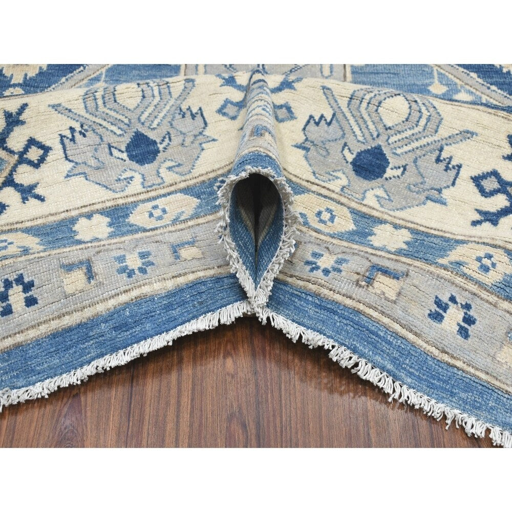 Shahbanu Rugs Blue Vintage Look Kazak All Over Design Pure Wool Hand Knotted Oriental Rug (9'10" x 13'7") - 9'10" x 13'7"
