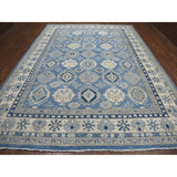 Shahbanu Rugs Blue Vintage Look Kazak All Over Design Pure Wool Hand Knotted Oriental Rug (9'10" x 13'7") - 9'10" x 13'7"