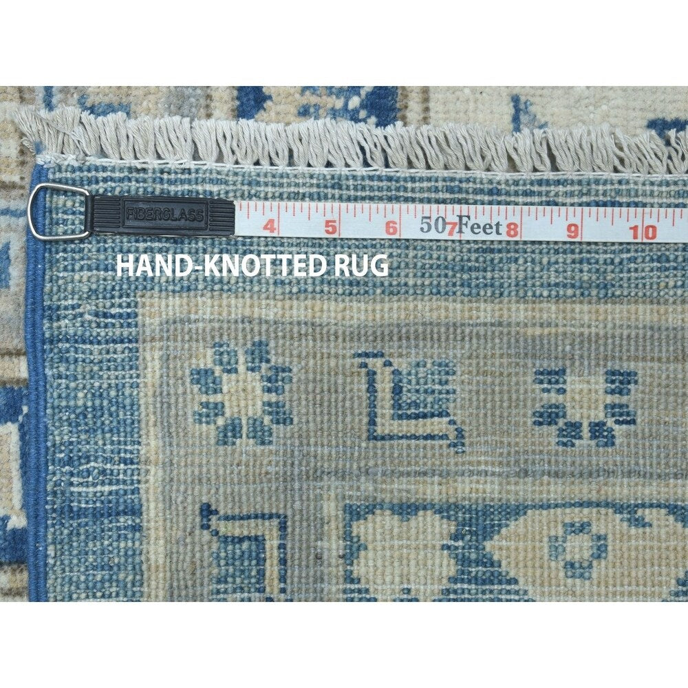 Shahbanu Rugs Blue Vintage Look Kazak All Over Design Pure Wool Hand Knotted Oriental Rug (9'10" x 13'7") - 9'10" x 13'7"