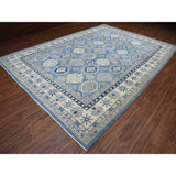 Shahbanu Rugs Blue Vintage Look Kazak All Over Design Pure Wool Hand Knotted Oriental Rug (9'10" x 13'7") - 9'10" x 13'7"