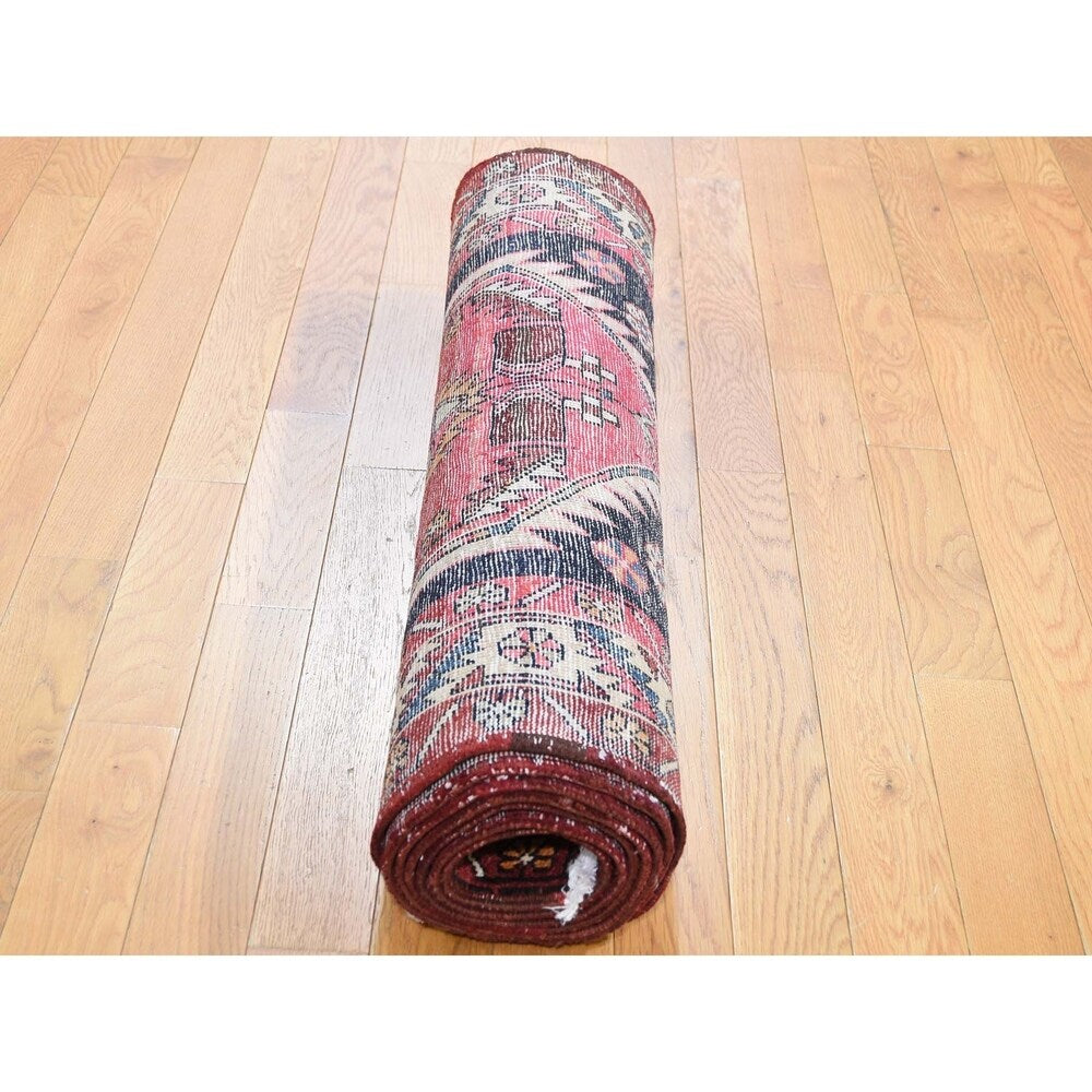 Shahbanu Rugs Blue Vintage North West Persian Serab Wide Runner Hand-Knotted Rug (3'5" x 10'3") - 3'5" x 10'3"