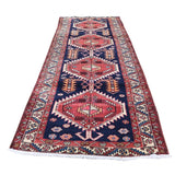 Shahbanu Rugs Blue Vintage North West Persian Serab Wide Runner Hand-Knotted Rug (3'5" x 10'3") - 3'5" x 10'3"