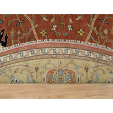 Shahbanu Rugs Blush Red Soft Pile Natural Dyes Antiqued Fine Heriz Re-Creation Soft Wool Hand Knotted Round Rug (11'11"x11'11")