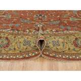 Shahbanu Rugs Blush Red Soft Pile Natural Dyes Antiqued Fine Heriz Re-Creation Soft Wool Hand Knotted Round Rug (11'11"x11'11")