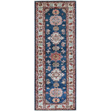 Shahbanu Rugs Broncos Blue Hand Knotted Pure Wool Afghan Super Kazak Natural Dyes Tribal Geometric Pattern Runner Rug 2'6"x6'8"