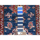 Shahbanu Rugs Broncos Blue Hand Knotted Pure Wool Afghan Super Kazak Natural Dyes Tribal Geometric Pattern Runner Rug 2'6"x6'8"