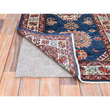 Shahbanu Rugs Broncos Blue Hand Knotted Pure Wool Afghan Super Kazak Natural Dyes Tribal Geometric Pattern Runner Rug 2'6"x6'8"