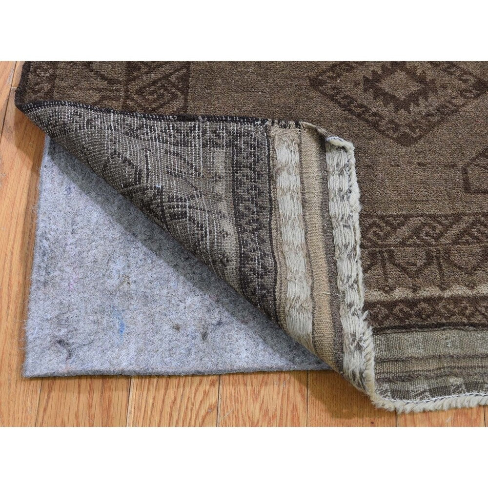 Shahbanu Rugs Brown Vintage Afghan Baluch Natural Colors Hand-Knotted Pure Wool Rug (2'9" x 4'0") - 2'9" x 4'0"