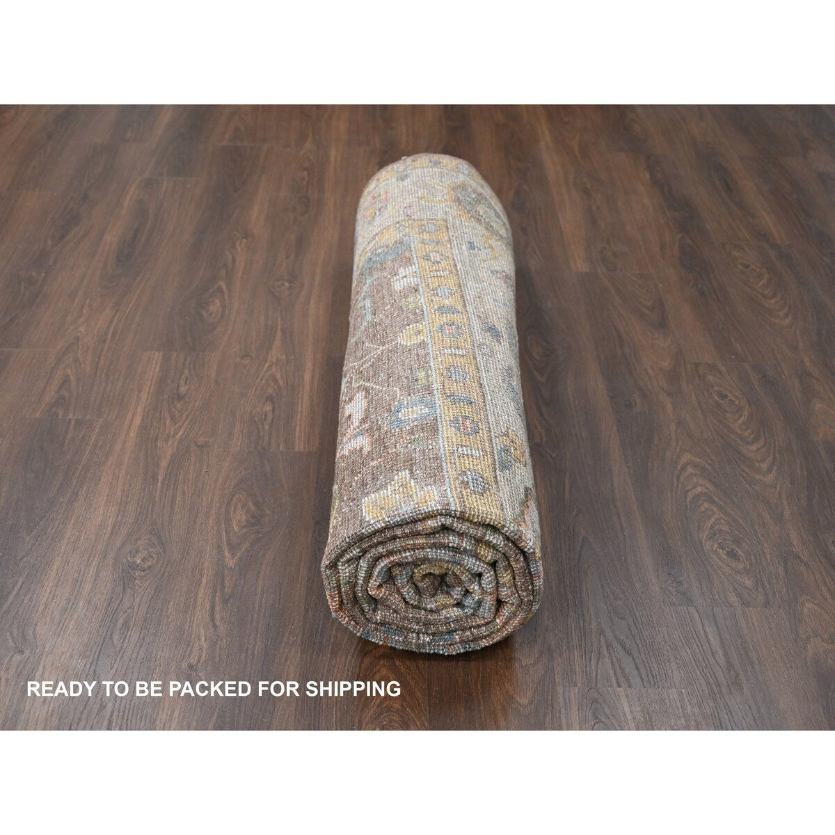 Shahbanu Rugs Brown, Hand Knotted, Pure Wool, Supple Collection Thick and Plush, Oushak Design, Oriental Rug (9'0" x 11'10")