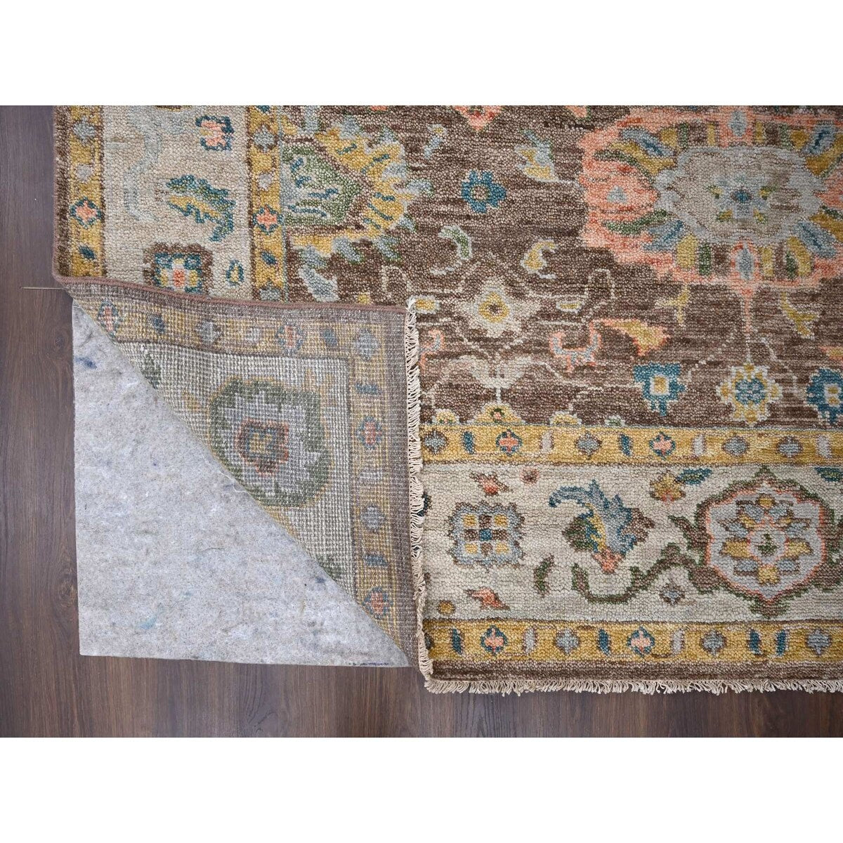 Shahbanu Rugs Brown, Hand Knotted, Pure Wool, Supple Collection Thick and Plush, Oushak Design, Oriental Rug (9'0" x 11'10")