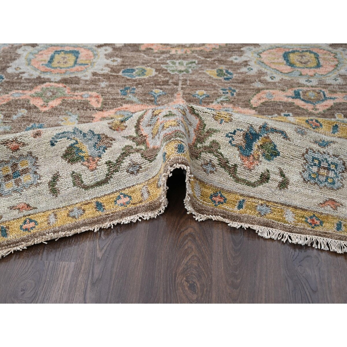 Shahbanu Rugs Brown, Hand Knotted, Pure Wool, Supple Collection Thick and Plush, Oushak Design, Oriental Rug (9'0" x 11'10")